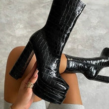 Load image into Gallery viewer, 2022 Sexy Chunky High Heels Ankle Shoes For Women Punk Style Zipper Thick Platform Elasticity Microfiber Boots Sapatos Femininos