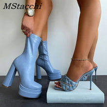 Load image into Gallery viewer, 2022 Sexy Chunky High Heels Ankle Shoes For Women Punk Style Zipper Thick Platform Elasticity Microfiber Boots Sapatos Femininos