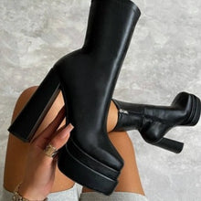 Load image into Gallery viewer, 2022 Sexy Chunky High Heels Ankle Shoes For Women Punk Style Zipper Thick Platform Elasticity Microfiber Boots Sapatos Femininos