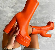 Load image into Gallery viewer, 2022 Sexy Chunky High Heels Ankle Shoes For Women Punk Style Zipper Thick Platform Elasticity Microfiber Boots Sapatos Femininos