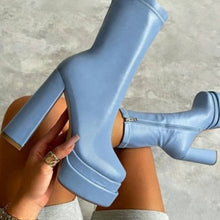 Load image into Gallery viewer, 2022 Sexy Chunky High Heels Ankle Shoes For Women Punk Style Zipper Thick Platform Elasticity Microfiber Boots Sapatos Femininos