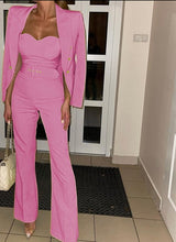 Load image into Gallery viewer, Elegant Women's Long Sleeve Blazer and Wide Leg Flare Belt Jumpsuit