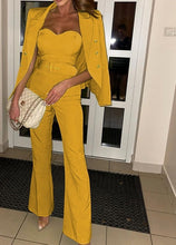 Load image into Gallery viewer, Elegant Women's Long Sleeve Blazer and Wide Leg Flare Belt Jumpsuit