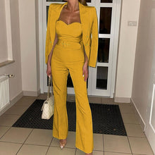 Load image into Gallery viewer, Elegant Women's Long Sleeve Blazer and Wide Leg Flare Belt Jumpsuit