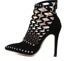 Load image into Gallery viewer, Crisscross Studded Stiletto Ankle Boots