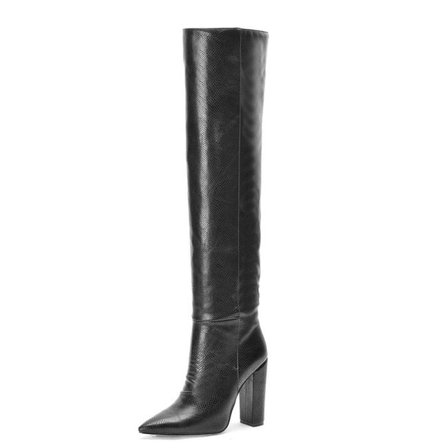 Textured Knee High Faux Leather Boot