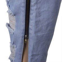 Load image into Gallery viewer, Zipper Split Ripped Flare leg Jeans
