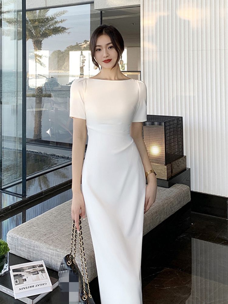 Classy white midi outlet dress